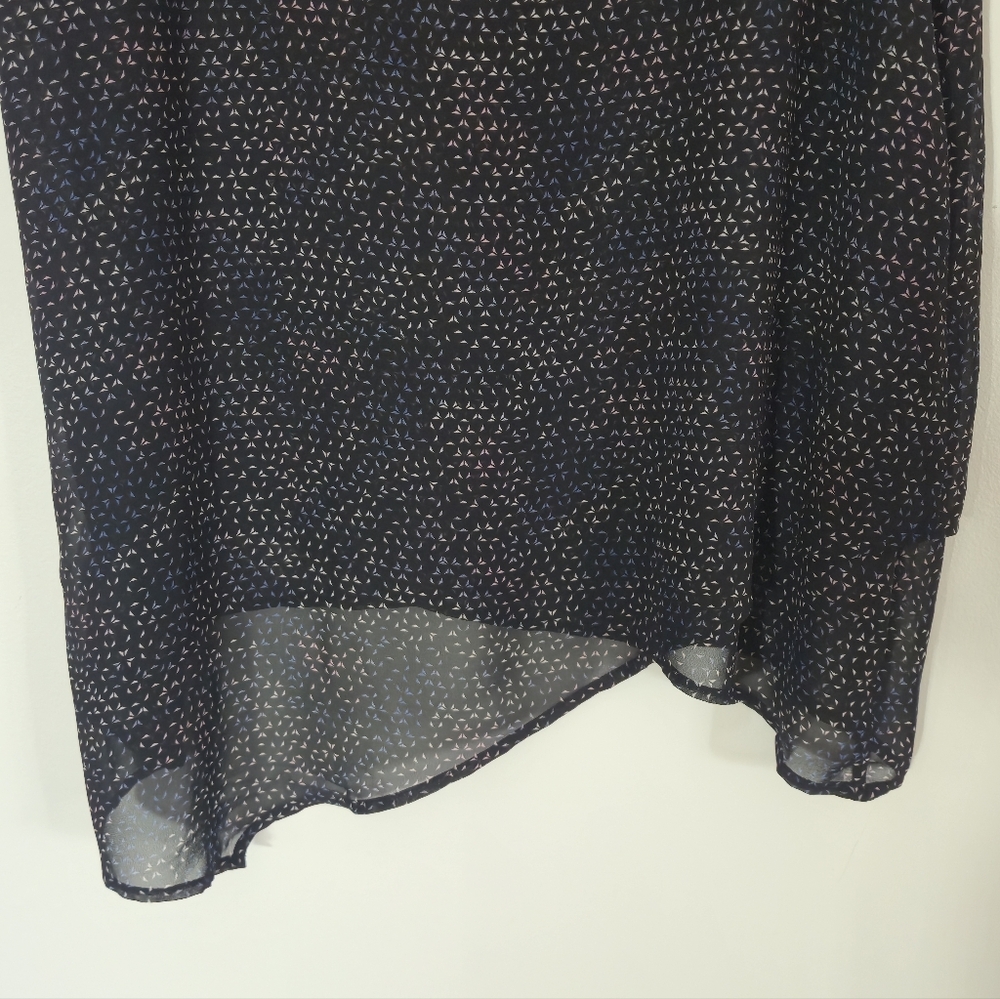 Reitmans XL Black Micro Print Georgette Tank Top Asymmetric Hem Contemporary Chi - Picture 9 of 12